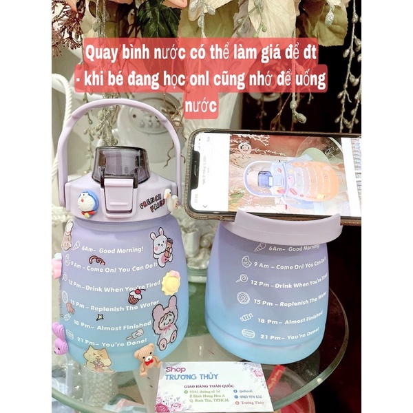 Bình Đựng Nước Dễ Thương Có Vạch Báo Giờ Uống Nước 1200ml