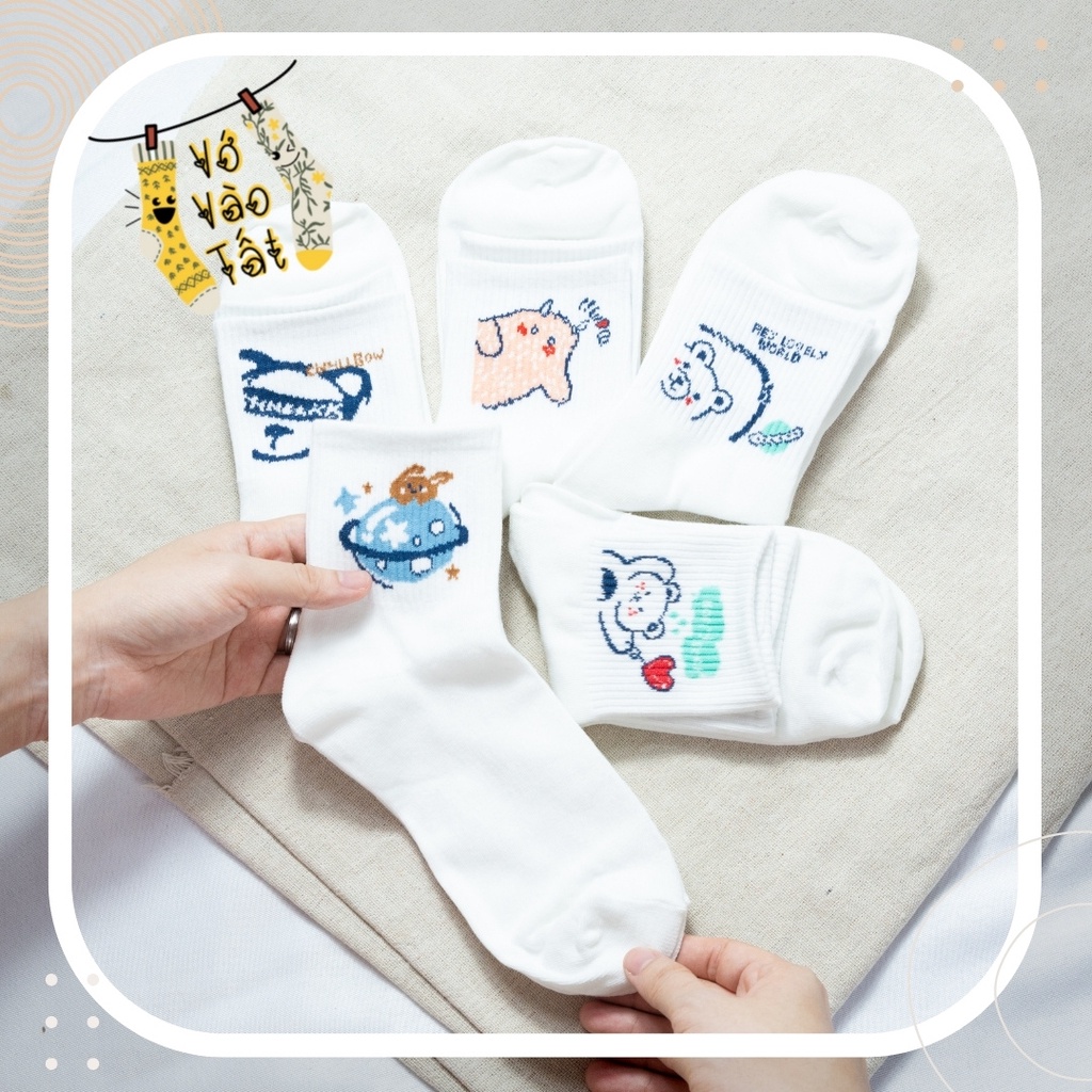 TẤT VỚ TRẮNG CỔ CAO UNISEX HÌNH GẤU HOẠT HÌNH