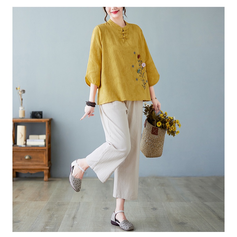 ☻ L O T U S ☻ Plus Áo Kiểu Thêu Thổ Cẩm Cổ Điển CAL1851