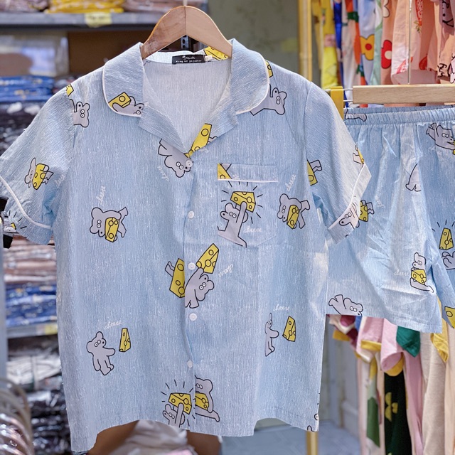 Bộ Pijama bộ đồ ngủ quần cộc bộ mặc nhà chất thô cao cấp [ ảnh thật tự chụp]