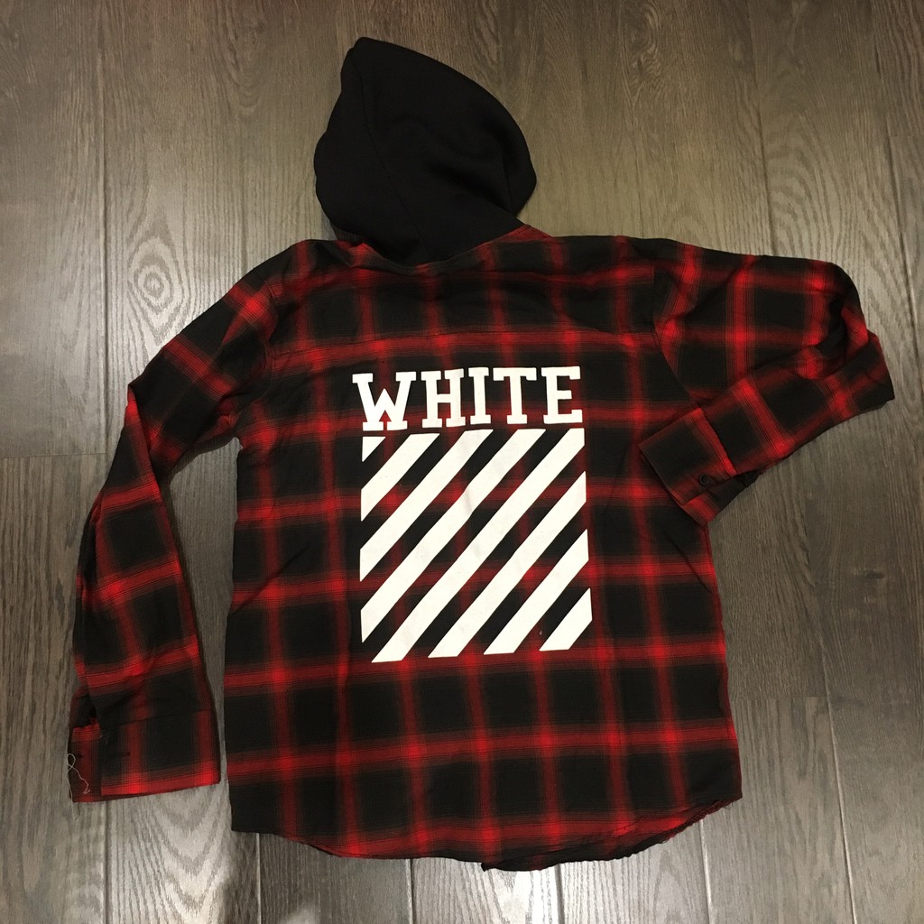 Áo Khoác Sơmi  Caro Mũ Đen OFF WHITE Có nón nỉ  Form chuẩn dưới 70kg ( Có ảnh thật ) | BigBuy360 - bigbuy360.vn