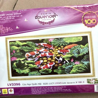 Tranh thêu chữ thập Cửu Ngư Quần Hội LV3396 (100x51) chưa thêu