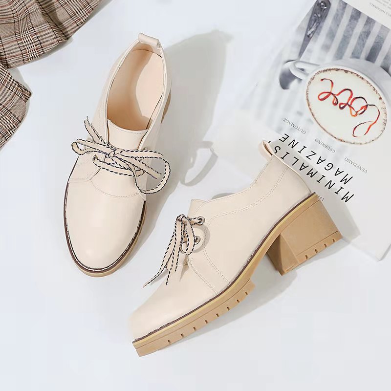 Giày da Giày bốt Martin phong cách Nhật Bản đế vừa 5.5cm gót thô giầy lười đính nơ | BigBuy360 - bigbuy360.vn