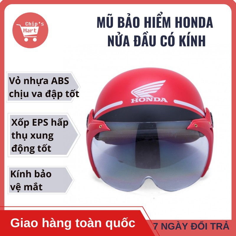 mũ bảo hiểm honda nửa đầu có kính (hàng chính hãng)