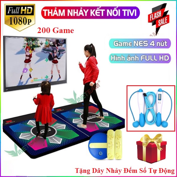 Tặng Dây Nhảy Đếm Số Điện Tử Thảm nhảy Smart Tại Nhà, thảm chơi game sẵn 200 trò trí tuệ, cổng AV, kết nối không dây