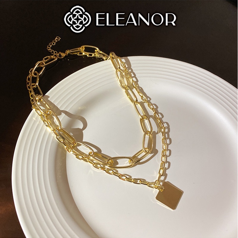 Dây chuyền titan nữ sợi kép mắt xích Eleanor Accessories phụ kiện trang sức mặt vuông