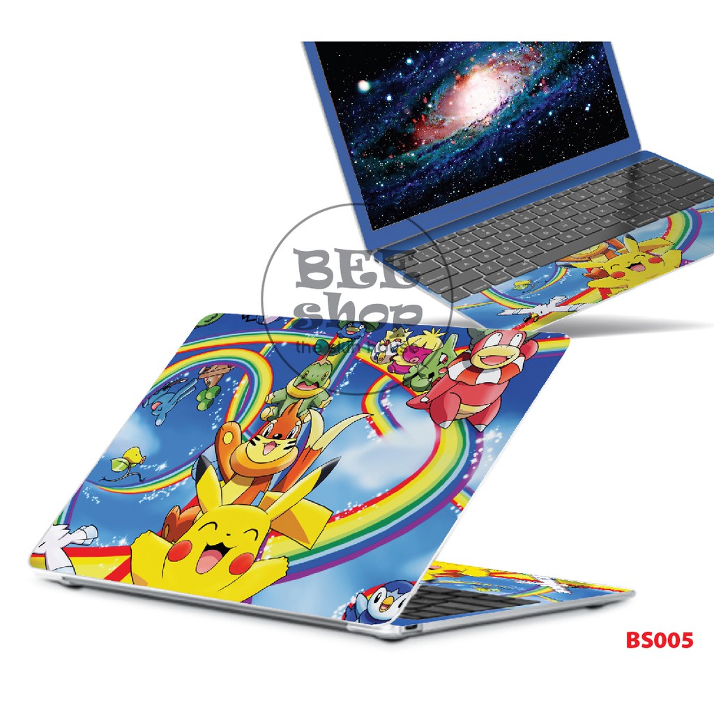 Decal dán laptop BEE SHOP mẫu Pikachu cho Macbook/HP/ Acer/ Dell /ASUS