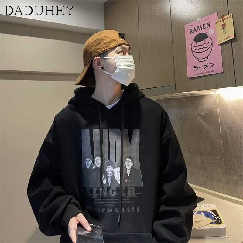 DaDuHey American High Street Retro Sweater Men's Fashion Ins Fashion Brand Autumn Loose Oversize round Neck Top
