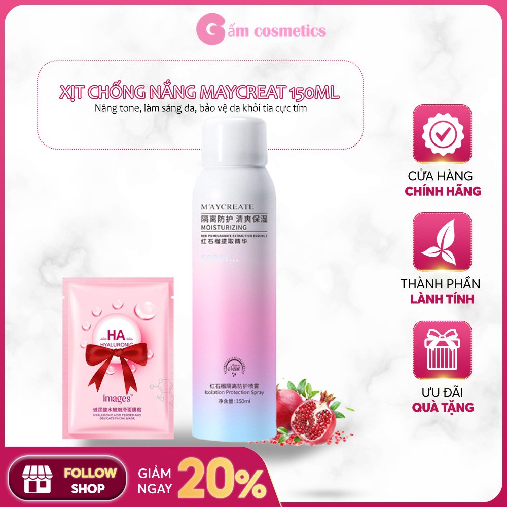 [Chính Hãng] Xịt chống nắng trắng da Maycreat 150ml lên tone cho da mặt body dạng nước phun sương hàng nội địa Trung