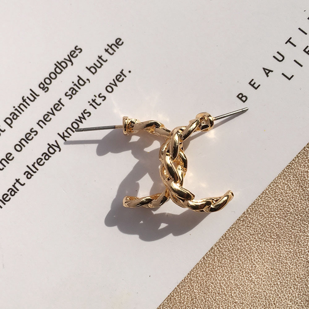 Đôi Khuyên Tai Hợp Kim Mạ Vàng / Bạc Trang Trí Chữ C Duyên Dáng Cho Nữ