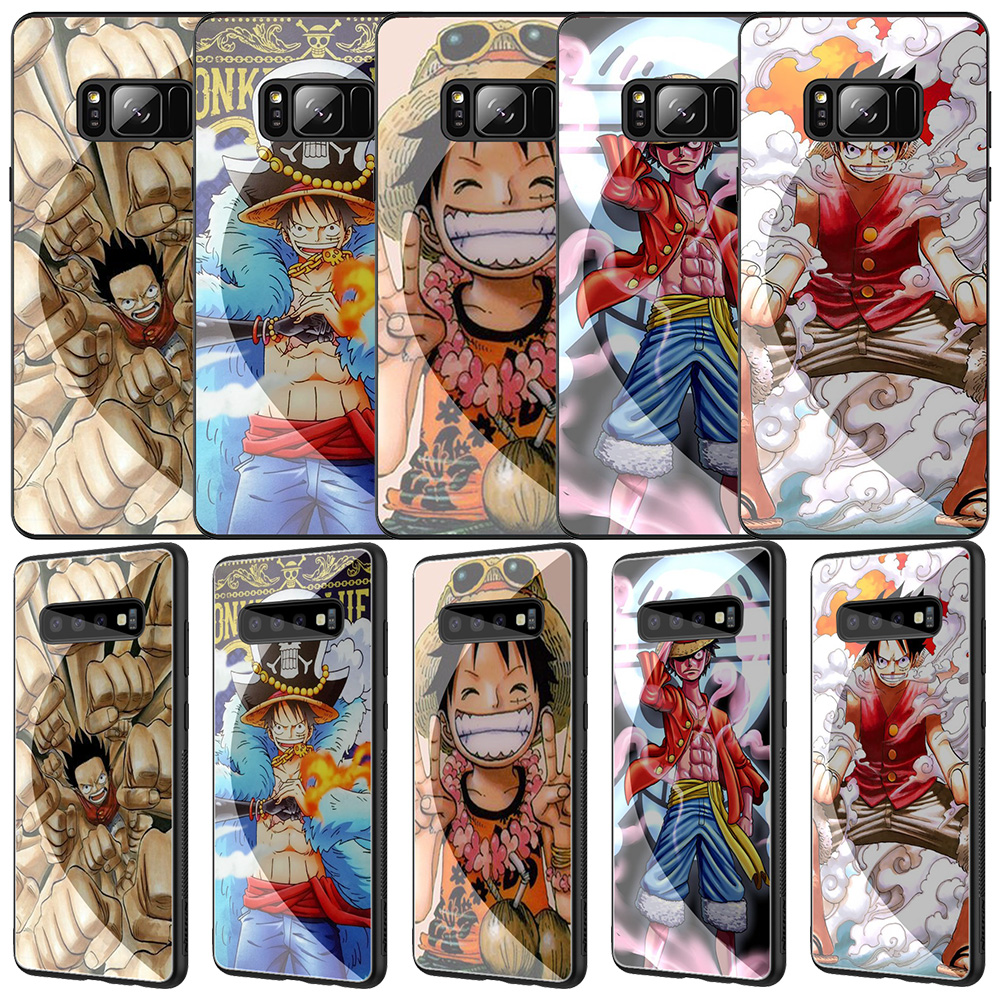 Ốp Điện Thoại Kính Cường Lực Viền Dẻo Họa Tiết Hoạt Hình One Piece Luffy Cho Samsung Galaxy S7 Edge S8 S9 S10 S20 Plus Vc86