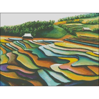 Mẫu thêu chữ thập in sẵn 100% "ruộng bậc thang"