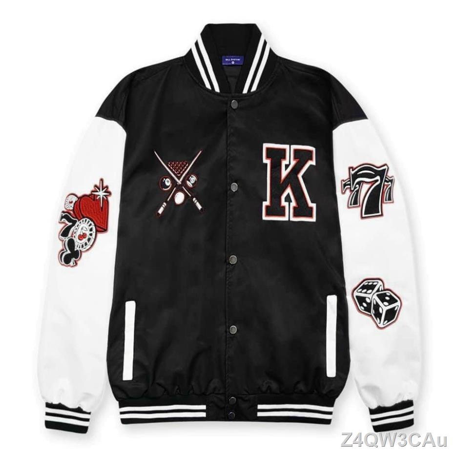 ☂☽∈Áo khoác nam nữ bomber dù form rộng cao cấp, áo khoác nỉ nhung tăm chữ K họa tiết tweed đẹp phối gió màu đen trắng K0