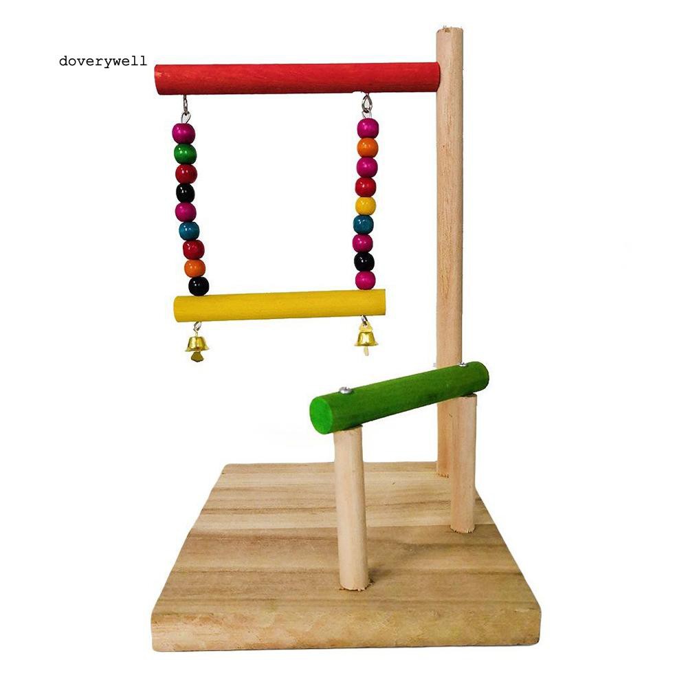 Bộ đồ chơi xích đu gỗ nhiều màu kích thước 15x15x27cm gắn chuông dễ thương dành cho vẹt nuôi