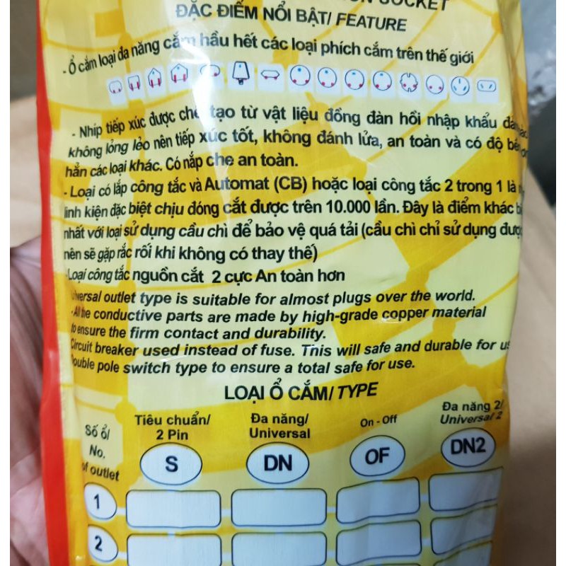 Ổ điện dài LiOA có dây dài 3m và 5m  loại có Cầu chì tự ngắt an toàn khi quá tải