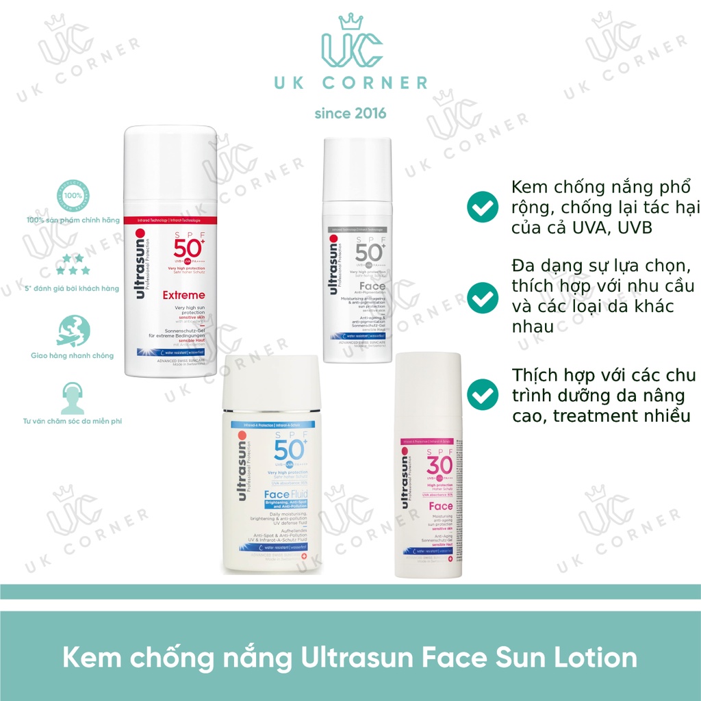 [Bill UK] Kem chống nắng chống lão hóa cho da nhạy cảm Ultrasun Face Sun Lotion & Face fluid nhiều phân loại