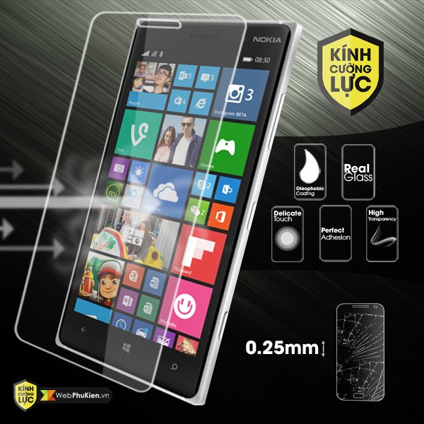 Kính Cường Lực Nokia Lumia 830 Phụ Kiện Đầy Đủ (Trong Suốt)