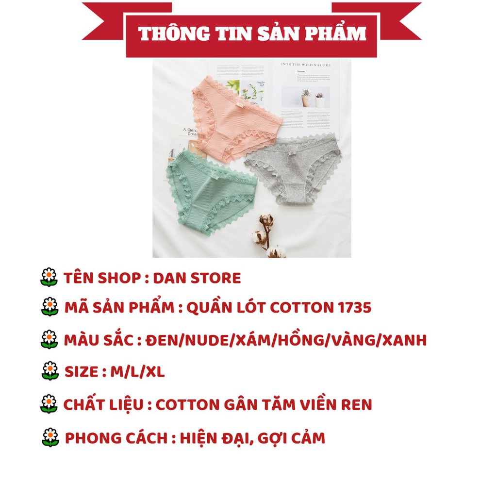 Quần Lót Nữ - Quần Lót Nữ Cotton sexy gân tăm hoạ tiết viền ren kháng khuẩn điệu đà DAN STORE MÃ 1735