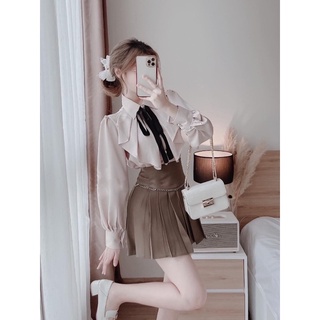Áo sơ mi tiểu thư phối dây nơ