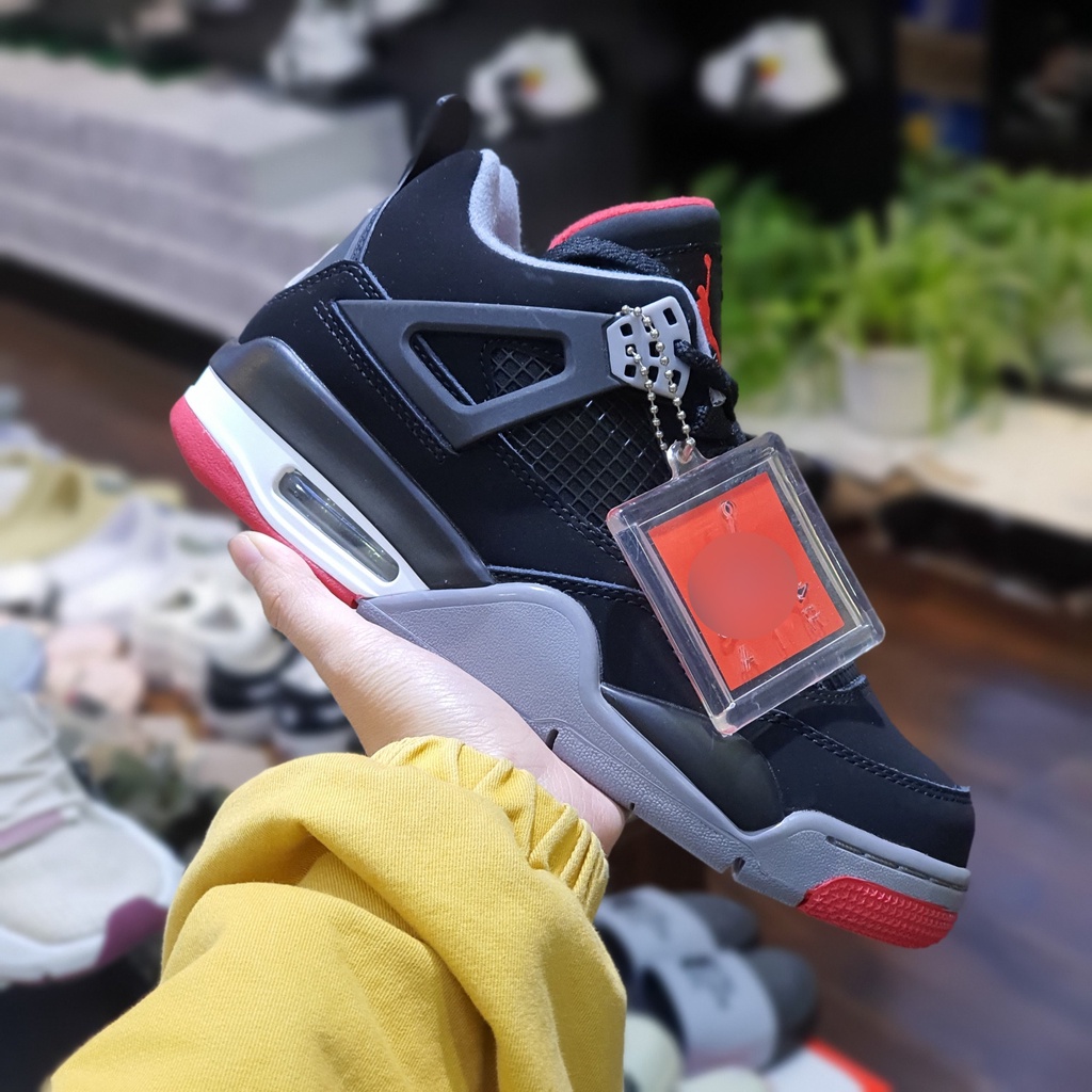 Giày thể thao cổ cao Jordan 4 nam nữ màu đen đỏ, Giày bóng rổ đẹp giá rẻ, Sneaker cao cổ retro bred