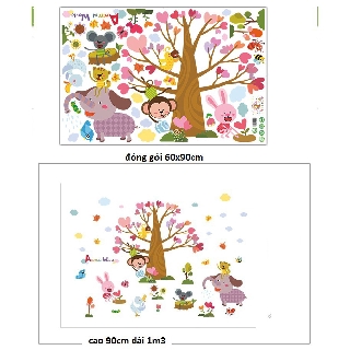 decal dán tường vườn thú cây