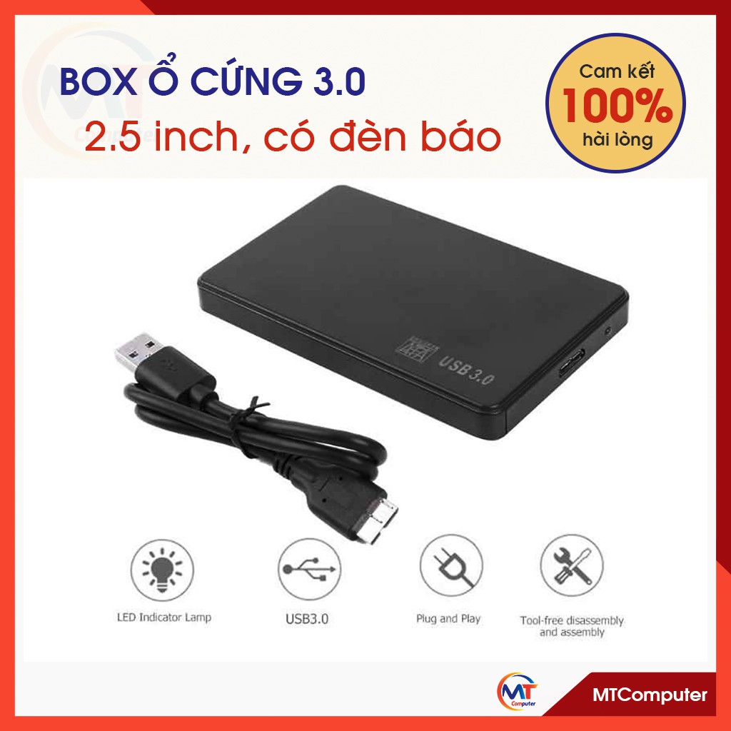 Box ổ cứng 3.0 dùng cho ổ SSD, HDD 2.5 inch, có đèn báo - Hộp đựng ổ cứng 2.5 inch tốc độ 3.0