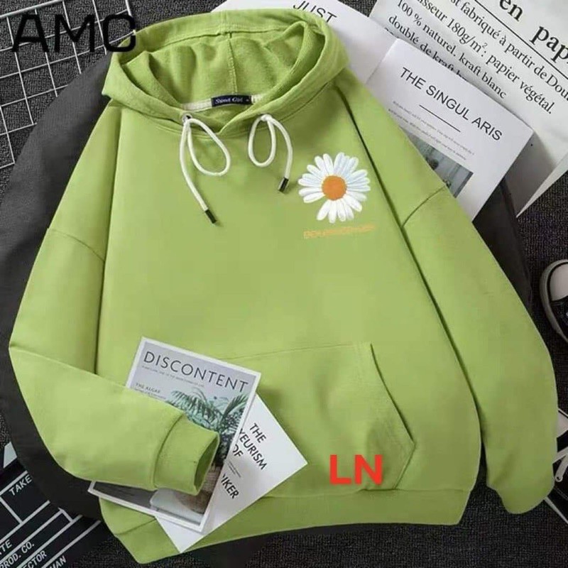 áo hoodie nỉ bông lô gô hoa cúc ngực, áo hodi logo hoa cúc nổi