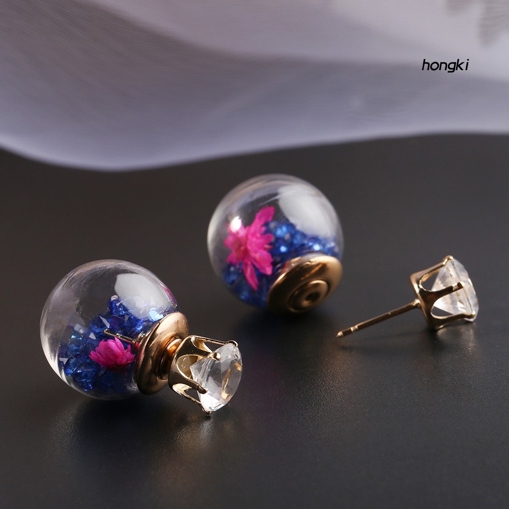 Bông tai hoa khô đính đá thời trang độc đáo cho nữ