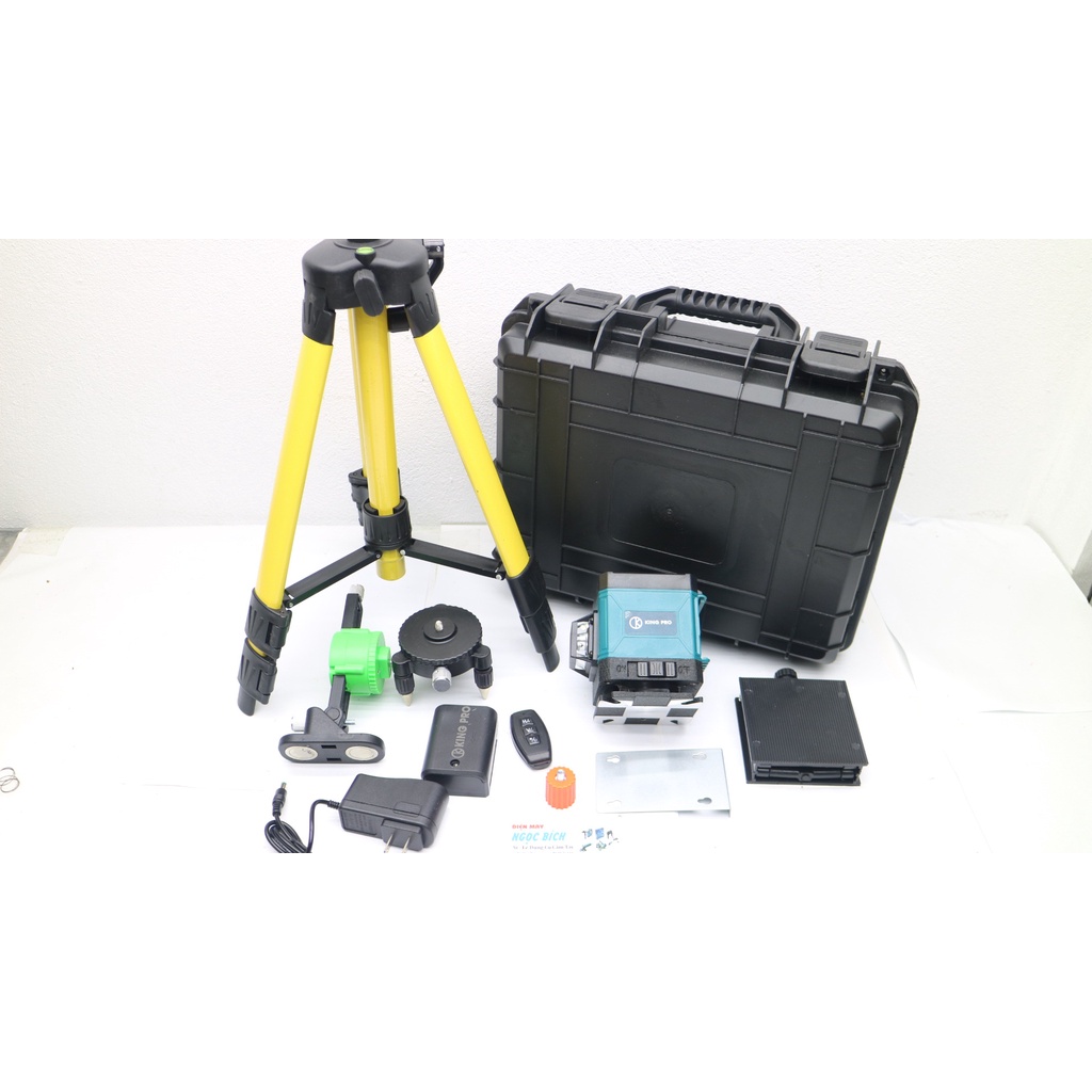 [MÁY 2 PIN] Máy Cân Mực Bắn Cốt Máy Cân Bằng Laser KINGPRO 12 Tia Xanh Laser Có Điều Khiển, Sạc, Chân Đế Máy, Hộp Nhựa