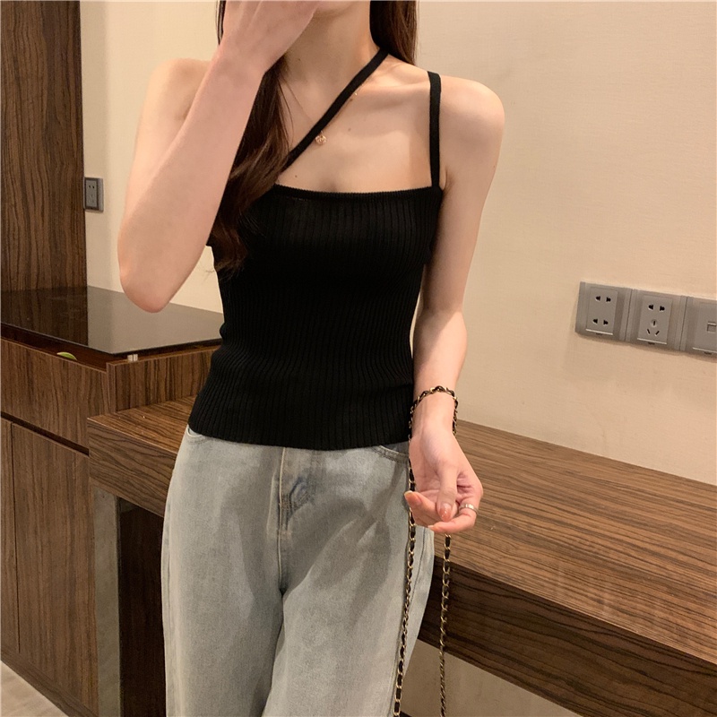 Xiaozhainv Áo hai dây dệt kim phong cách Hàn Quốc 5 màu tùy chọn cho nữ