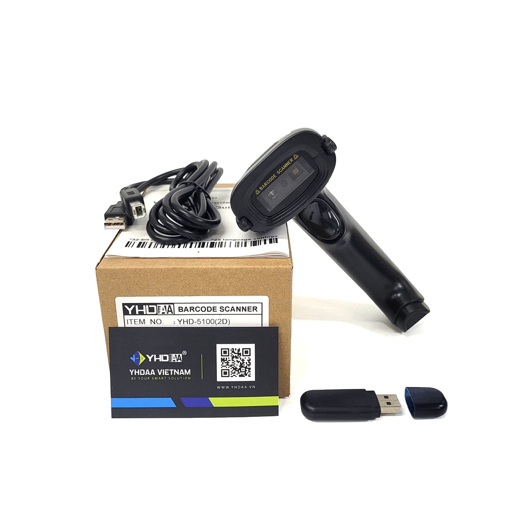 Máy quét mã vạch không dây YHD 5100 2D, Đầu đọc mã vạch không dây kết nối xa tới 400m dùng trên Laptop, PC