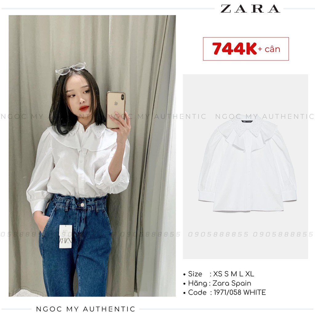 Áo sơ mi trắng Zara cổ thêu Auth new tag có sẵn