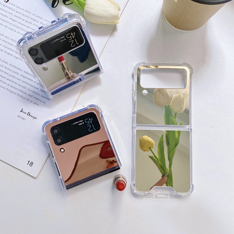 Lật Ốp Điện Thoại Mềm Tráng Gương Trang Điểm Chống Sốc Cho samsung galaxy z flip 4 5g zflip 3 5g
