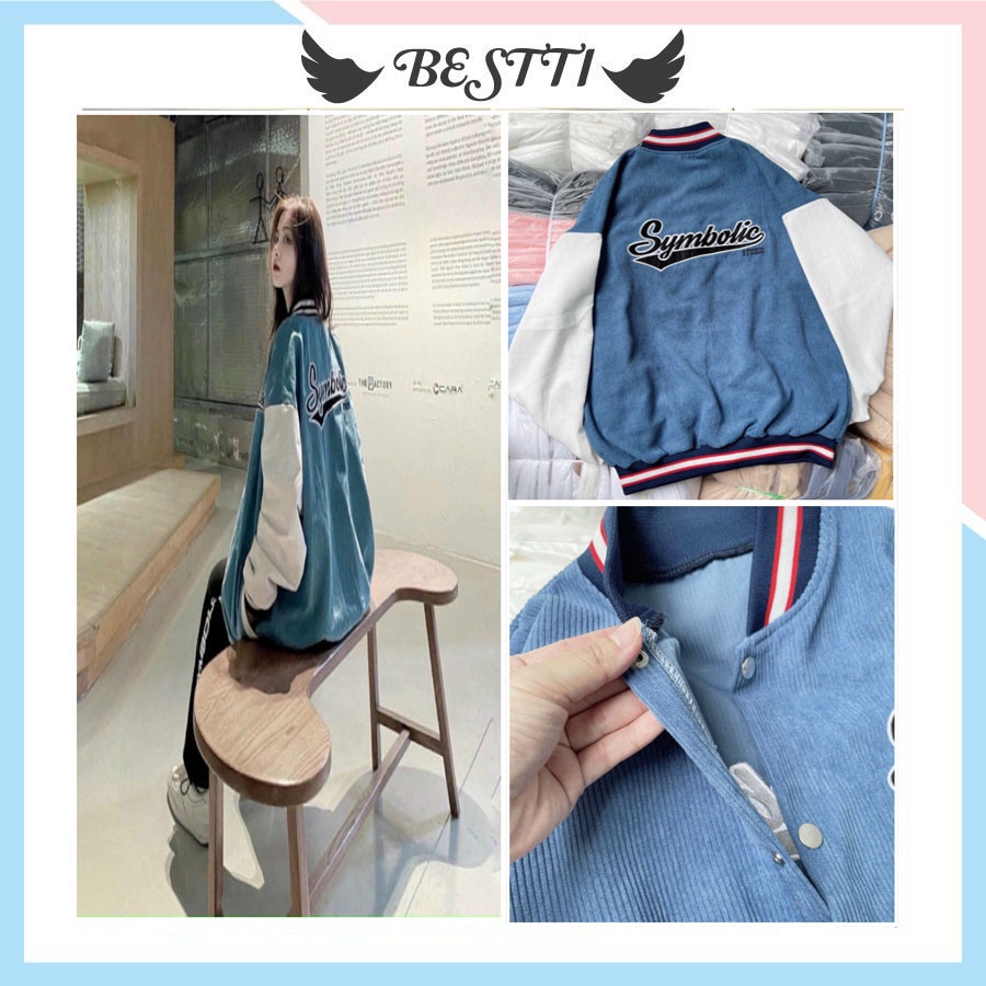 Áo Bomber Nhung Xanh Thêu Chữ - Áo Khoác Bomber Nam Nữ Nhung Gân trẻ trung năng động  AK12