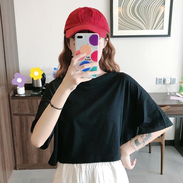 Áo croptop tay lỡ cổ tròn, kèm hình thật