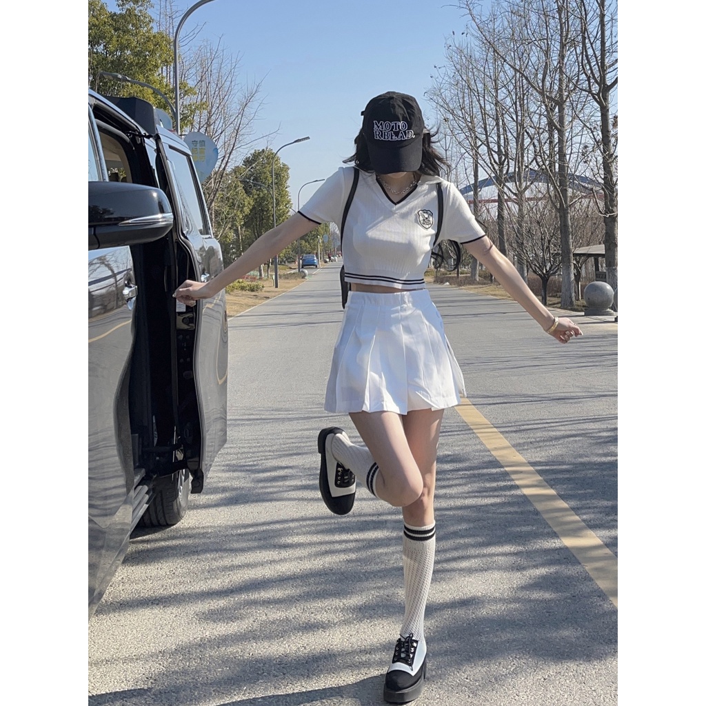 Cocory vn Áo Croptop Dệt Kim Tay Ngắn Cổ Chữ V Dáng Ôm Thời Trang Mùa Hè Cho Nữ