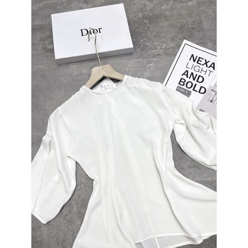 ANU189 - ÁO SƠ MI NỮ LỤA TRẮNG VẠT CHÉO TAY LỠ