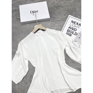ANU189 - ÁO SƠ MI NỮ LỤA TRẮNG VẠT CHÉO TAY LỠ