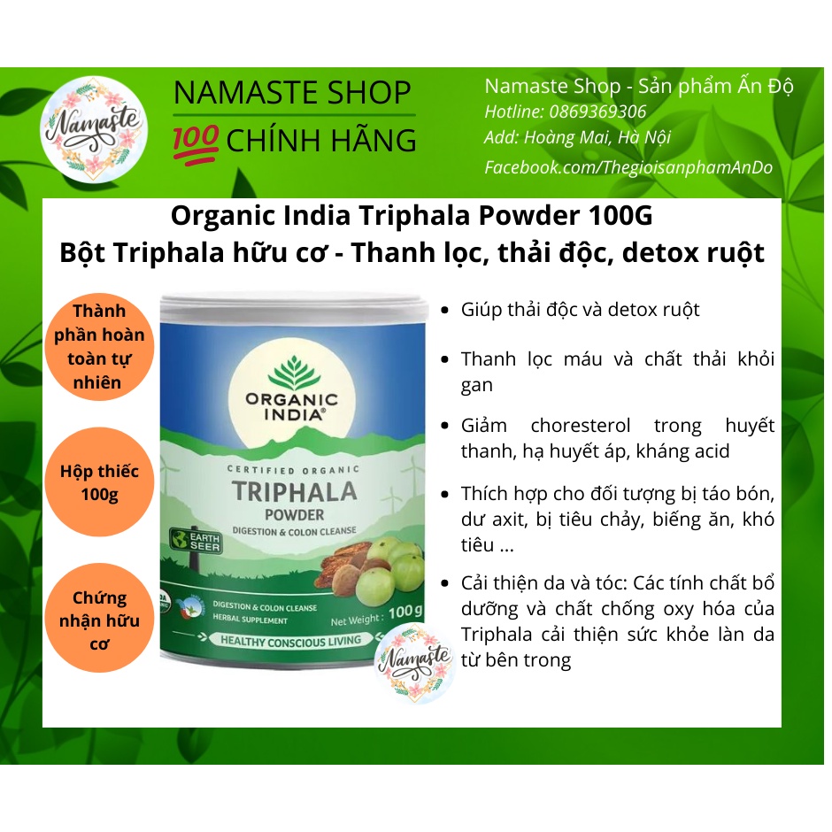Bột Triphala Hữu Cơ Thanh Lọc, Detox Ruột, Hỗ Trợ Tiêu Hóa - Organic India Triphala Powder 100g