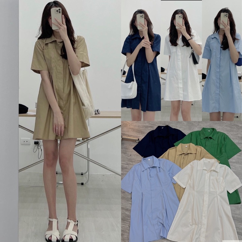 [Ảnh thật/Video] ĐẦM BABYDOLL CỔ SƠMI TRẮNG Váy sơ mi trắng cộc tay