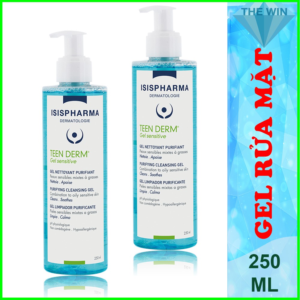 [TRỢ SHIP] Gel Rửa Mặt Giảm Nhờn Mụn Cho Da Nhạy Cảm Teen Derm Gel Sensitive - ISIS Pharma 250ml Chính Hãng (Date 2025)