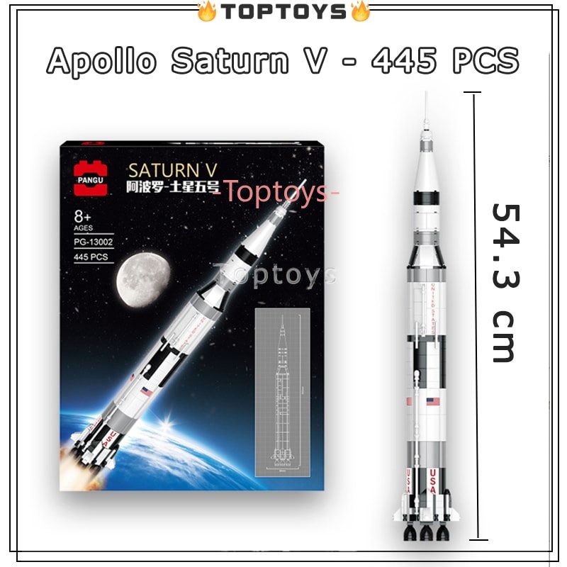 Set 445 Khối Lắp Ráp Mô Hình Tên Lửa Apollo Saturn V Sáng Tạo Cho Bé PG-13002