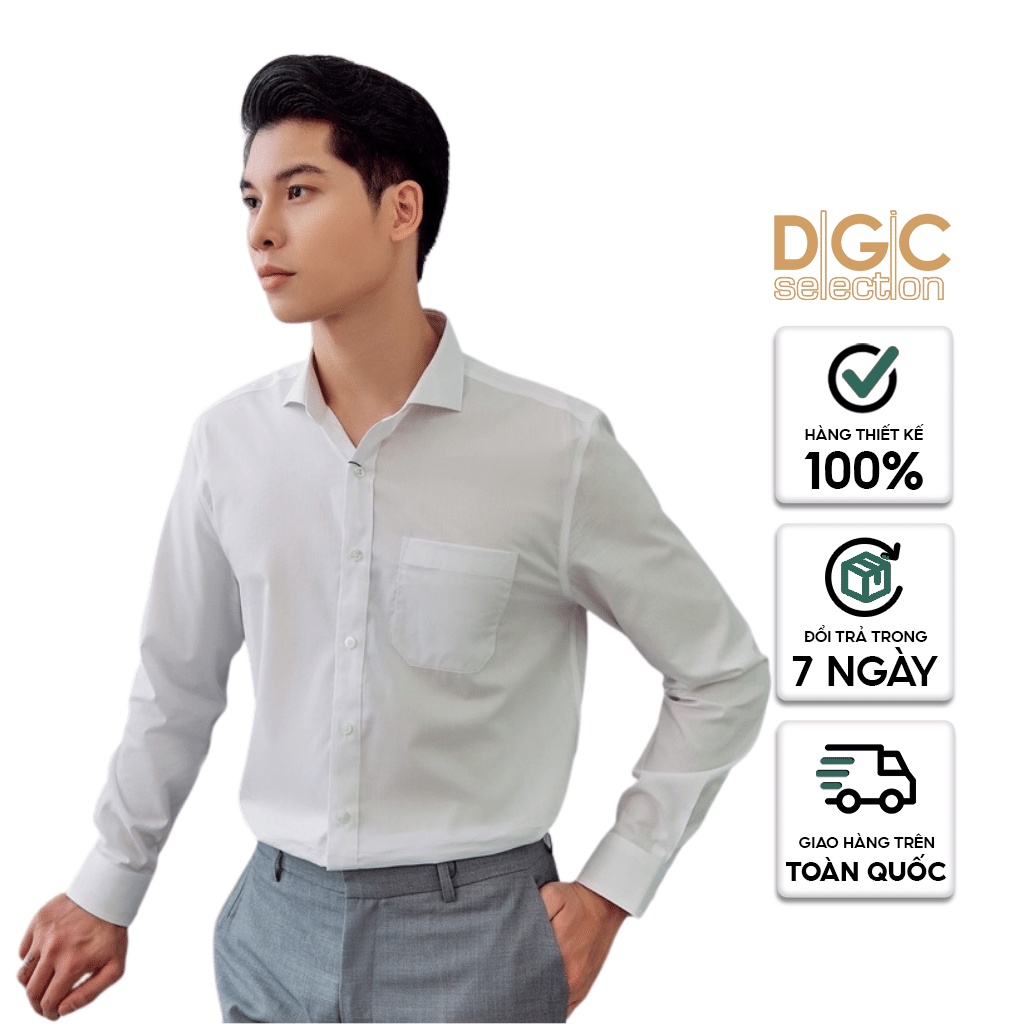 Áo Sơ Mi Nam Dài Tay Dáng Suông Trắng Trơn Phong Cách Công Sở Túi Ngực Trái Ít Nhăn Nhàu DGCs - SASDBB07M