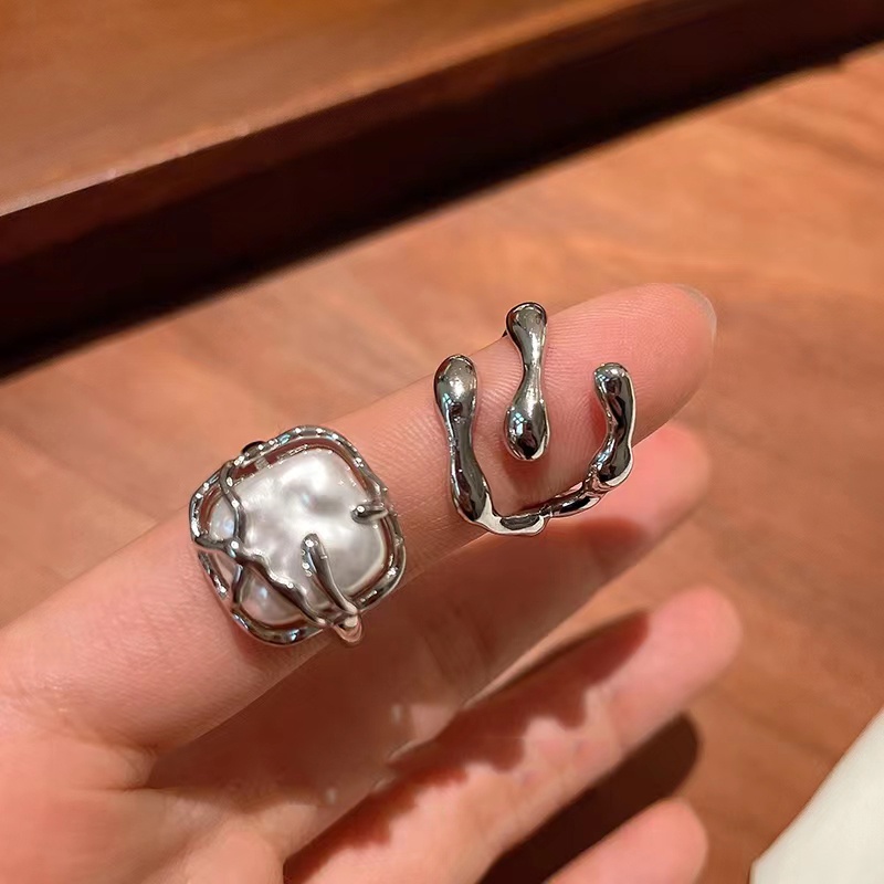 Bộ Nhẫn Hở Màu Bạc Đính Ngọc Trai Nhân Tạo Thời Trang