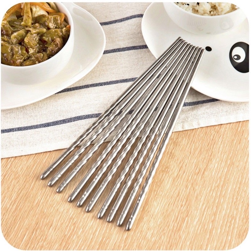 COMBO bộ đũa inox 5 đôi an toàn, sang trọng, lịch sự đồ dùng nhà bếp/ Đũa inox giá rẻ chuyên dụng quán ăn, trg học