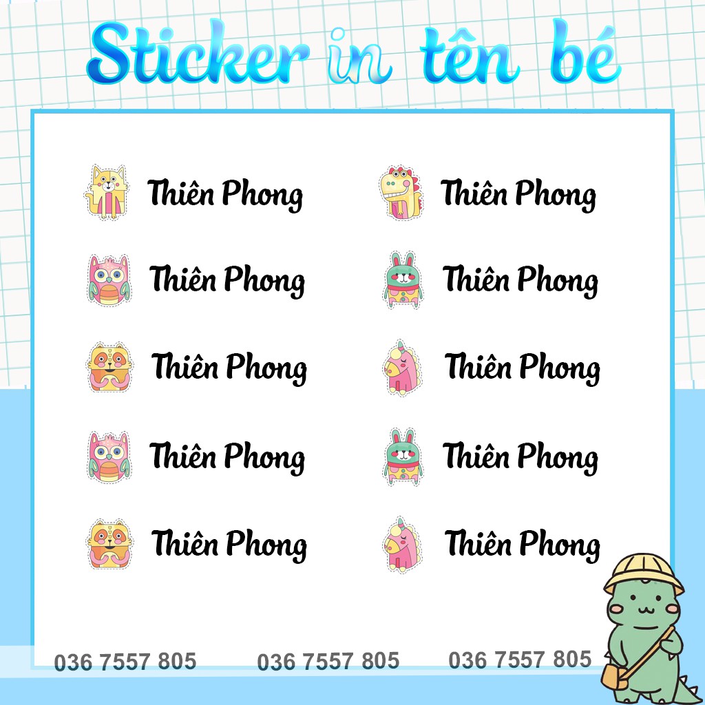 Sticker Dán In Tên Bé thiết kế theo yêu cầu  - dán đồ dùng học tập cho học sinh - giá rẻ nhất năm 2020