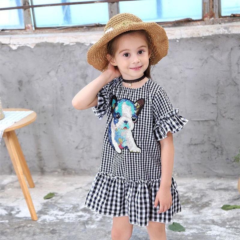 ♕ babyme ღ Baby Girls Animal Print Dress Cotton Flare Sleeve Sundress