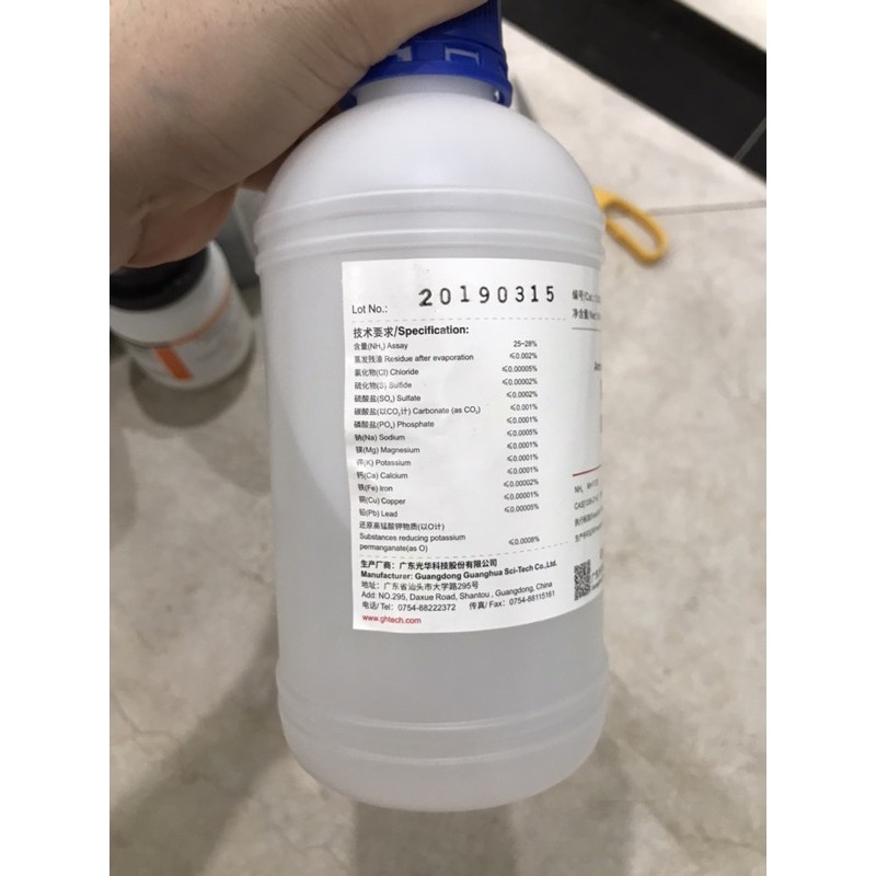 NH3 amoniac NH4OH chai 500ml Xylong CAS 1337-21-6 ammonia solution