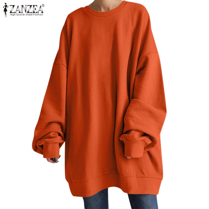Áo nỉ ZANZEA dài tay cổ tròn thời trang Hàn Quốc xinh xắn dành cho nữ