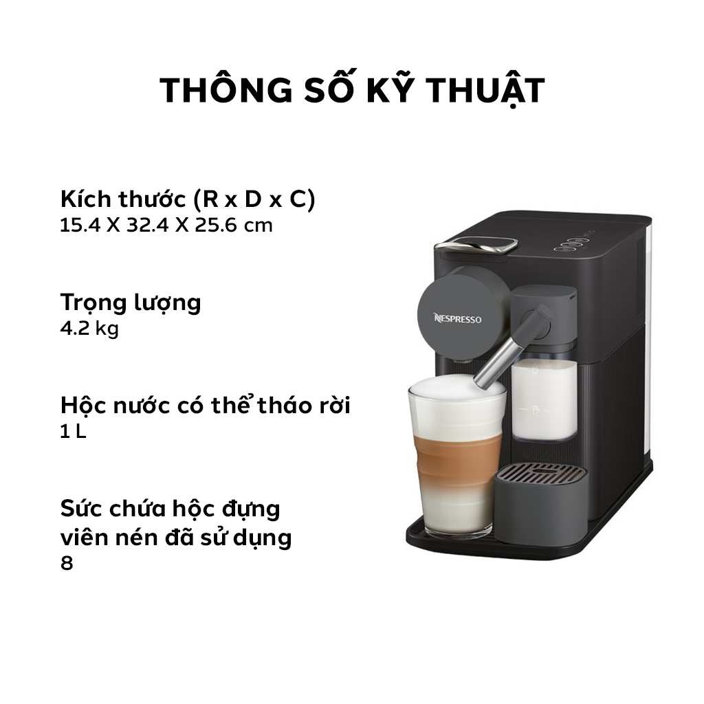 [Mã ELHADEV giảm 4% đơn 300K] Máy pha cà phê Nespresso Lattissima One Đen